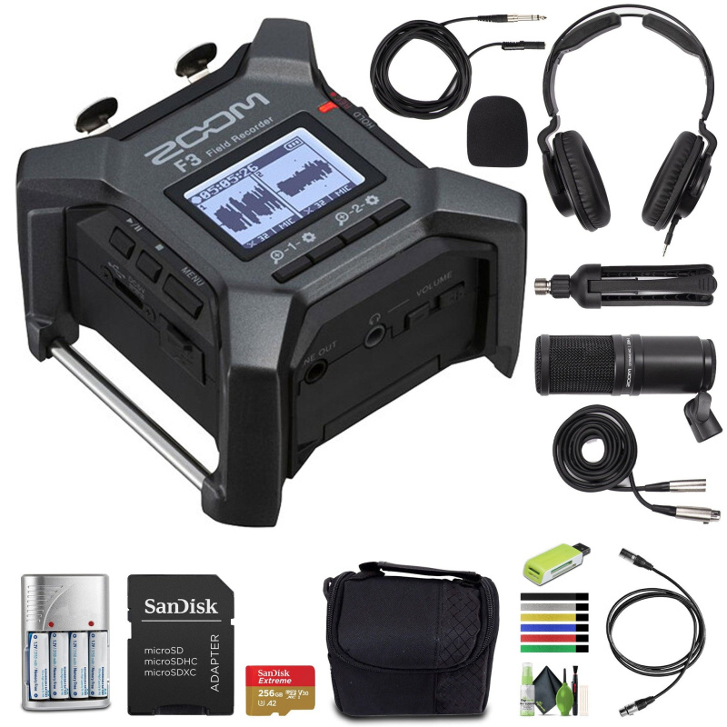 Zoom F3 Professional Field Recorder, 32-bit Float Recording, 2 Channel Recorder, Dual AD Converters, 2 Locking XLR/TRS Inputs, Battery Powered, Wirele