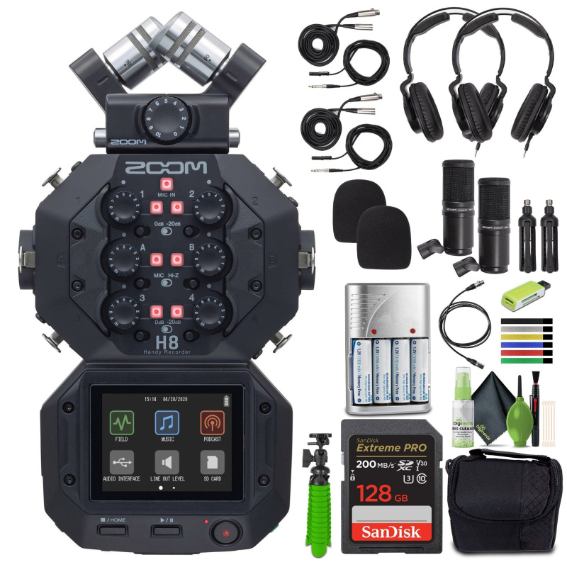 Zoom H8 12-Track Portable Recorder, Stereo Microphones, 6 Inputs, Touchscreen Interface, USB Audio Interface, Battery Powered, for Stereo/Multitrack A