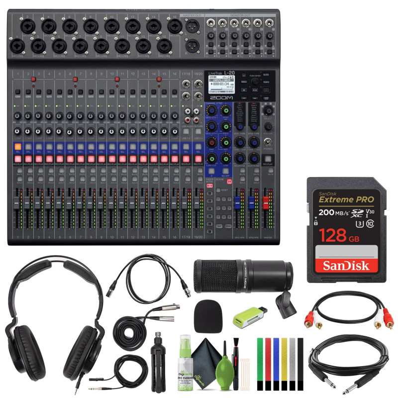 Zoom LiveTrak L-20 Digital Mixer & Multitrack Recorder, 20-Input/ 22-Channel SD Card Recorder, 22-in/4-out USB Audio Interface, 6 Customizable Outputs