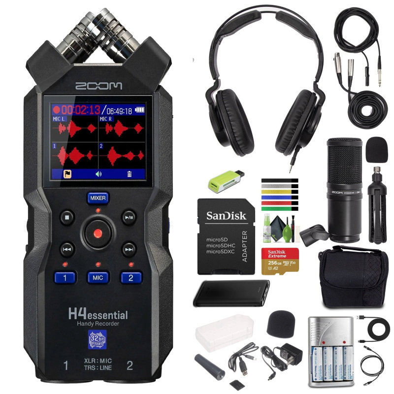Zoom H4essential 4-Track Handy Recorder (2024 Model, Essential Series) with 32-Bit Float, Accessibility, Stereo Microphones, 2 XLR/TRS Combo Inputs, U