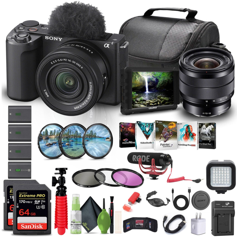 Sony Alpha ZV-E10 II Mirrorless Camera with 16-50mm Lens + Sony E 10-18mm Lens + More