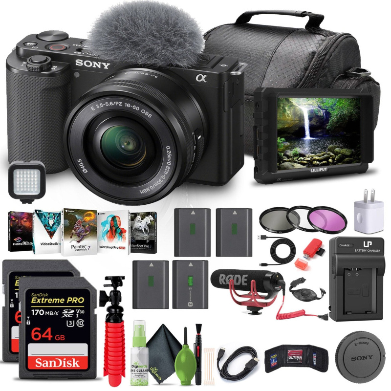 Sony Alpha ZV-E10 II Mirrorless Camera with 16-50mm Lens + 4K Monitor + Pro Mic + More
