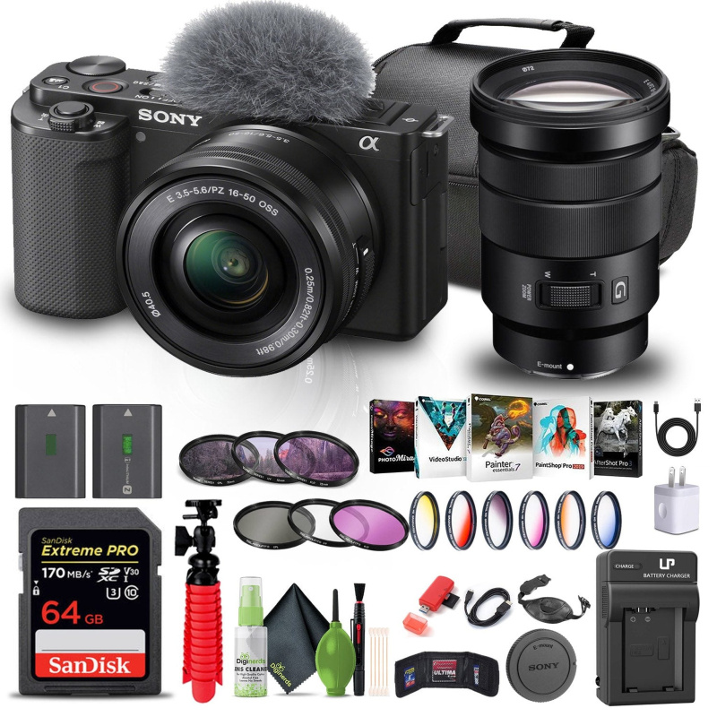 Sony Alpha ZV-E10 II Mirrorless Camera W/ 16-50mm Lens + Sony 18-105mm Lens + 64GB + More