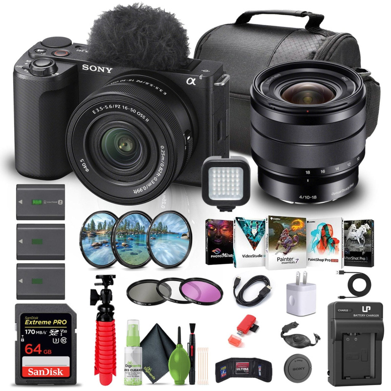 Sony Alpha ZV-E10 II Camera W/ 16-50mm Lens + Sony E 10-18mm Lens + 64GB + More
