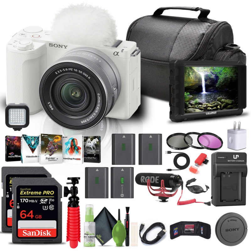 Sony Alpha ZV-E10 II Mirrorless Camera with 16-50mm Lens + 4K Monitor + Pro Mic + More