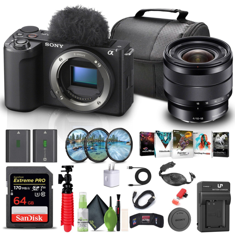 Sony Alpha ZV-E10 II Mirrorless Camera + Sony E 10-18mm Lens + 64GB Memory Card + More