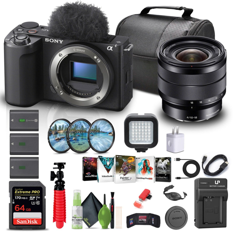 Sony Alpha ZV-E10 II Mirrorless Camera + Sony E 10-18mm Lens + 64GB Memory Card + More