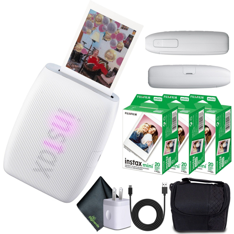 FUJIFILM INSTAX MINI LINK 3 Smartphone Printer (Clay White) + 60 Instant Film