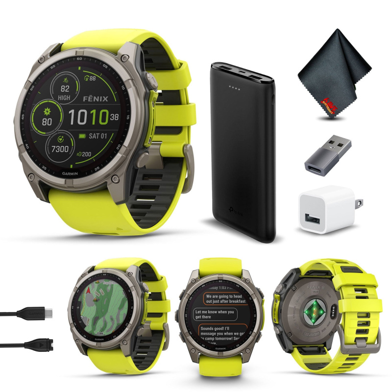 fenix 8 – 51 mm, Solar, Sapphire, Titanium with Amp Yellow/Graphite Silicone