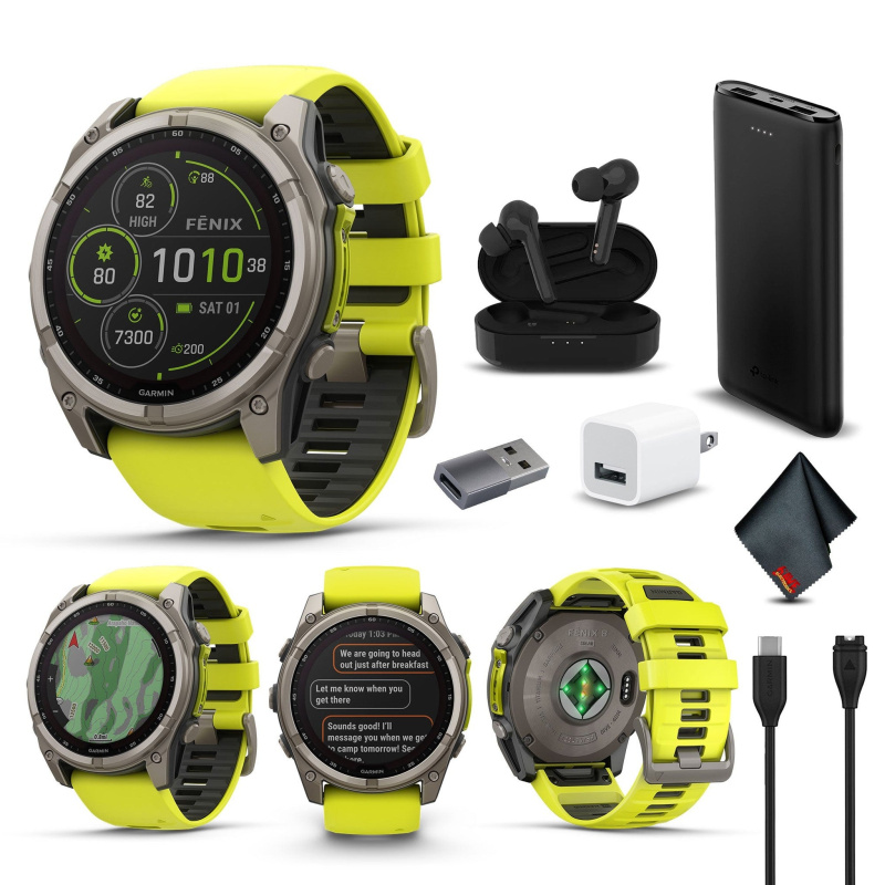 fenix 8 – 51 mm, Solar, Sapphire, Titanium with Amp Yellow/Graphite Silicone