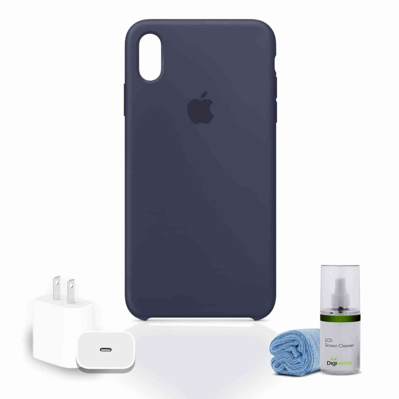 Apple iPhone Xs Max Silicone Case - Midnight Blue Bundle