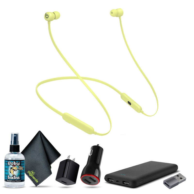 Beats Flex Wireless In-Ear Headphones (Yellow) Bundle And More Accessories