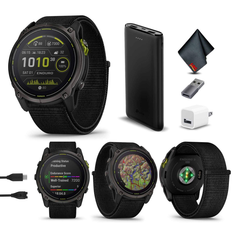 Garmin Enduro 3 Solar, Sapphire, Ultraperformance GPS Smartwatch Bundle