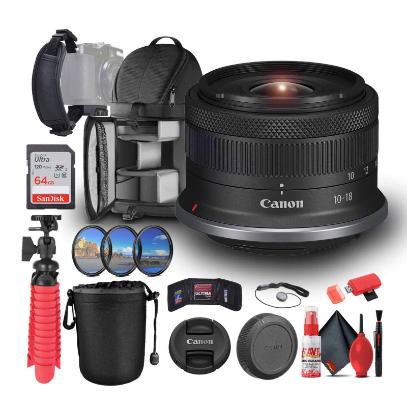 Canon RF-S 10-18mm f/4.5-6.3 IS STM Lens (Canon RF) Bundle (International Model)