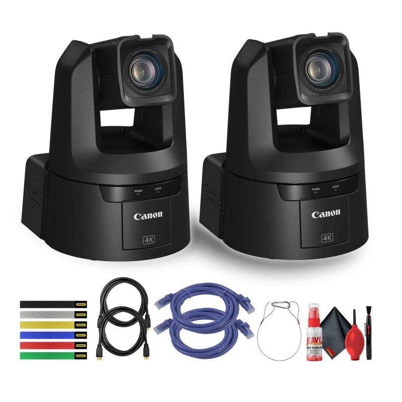 2 x Canon CR-N500 Professional 4K NDI PTZ Camera with 15x Zoom + 2 x HDMI Cable + More Bundle (International Model)