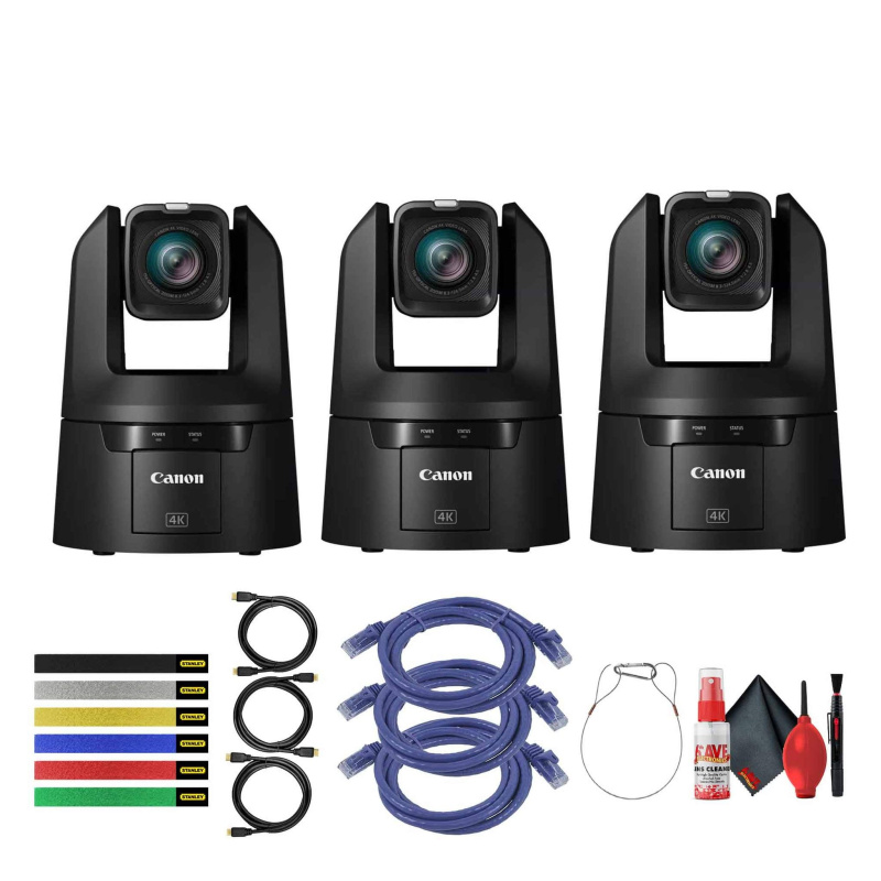 3 x Canon CR-N500 Professional 4K NDI PTZ Camera with 15x Zoom + 3 x HDMI Cable + More Bundle (International Model)