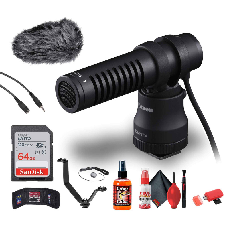 Canon DM-E100 Directional Microphone + 64GB Ultra Memory Card + More Bundle (International Model)