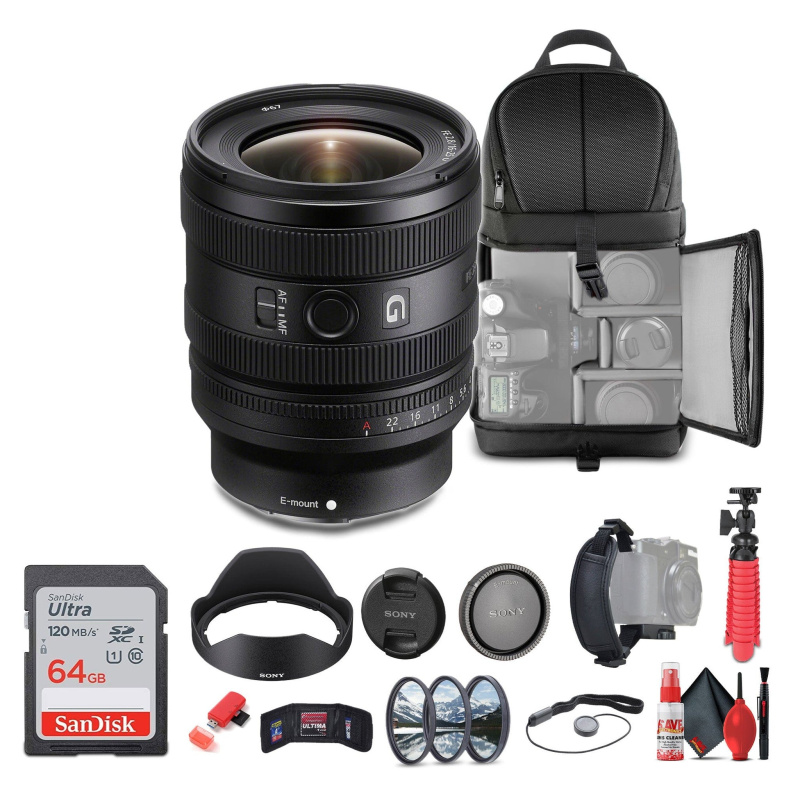 Sony FE 16-25mm f/2.8 G Lens (Sony E) (SEL1625G) + 64GB Card + Filter Kit + More - Bundle