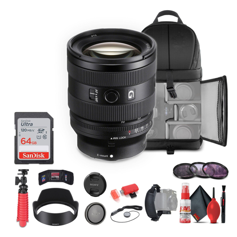 Sony FE 20-70mm f/4 G Lens (Sony E) (SEL2070G) + 64GB Memory Card + More - Bundle