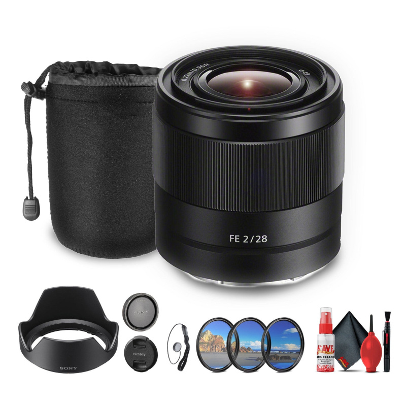 Sony FE 28mm f/2 Lens (SEL28F20) + Filter Kit + Lens Pouch + Cap Keeper + More - Bundle