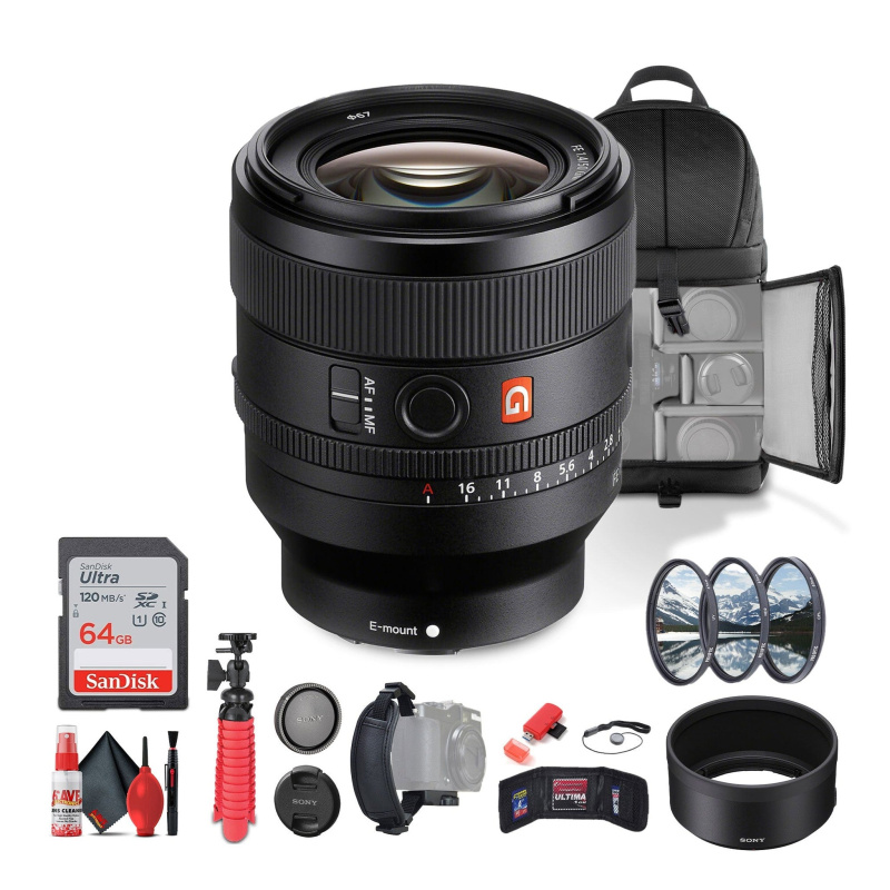 Sony FE 50mm f/1.4 GM Lens (Sony E) (SEL50F14GM) + 64GB Card + Filter Kit + More - Bundle
