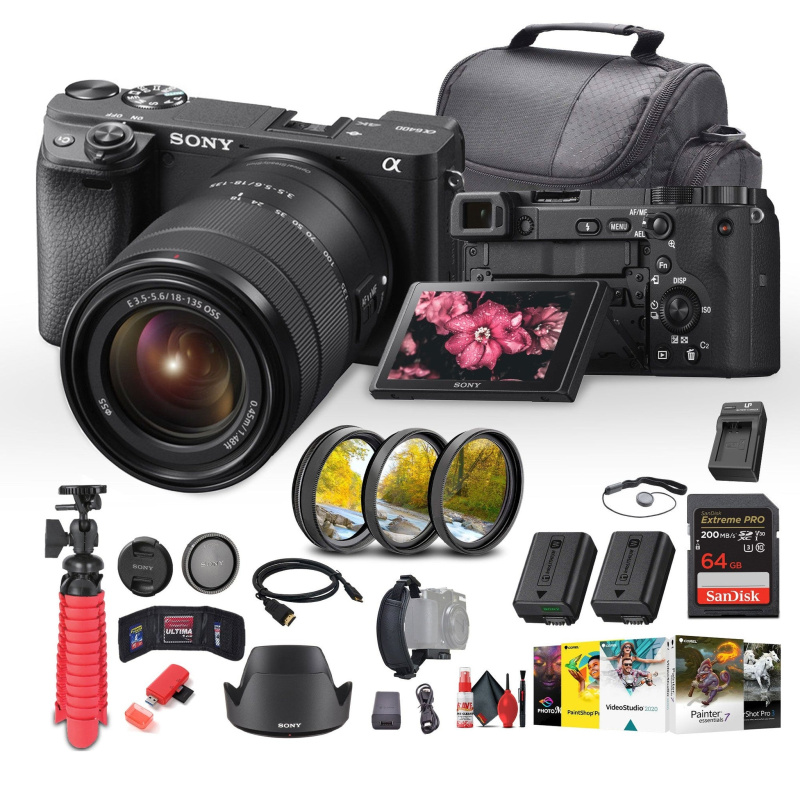 Sony a6400 Mirrorless Camera with 18-135mm Lens with Real-Time Eye Auto Focus - Bundle