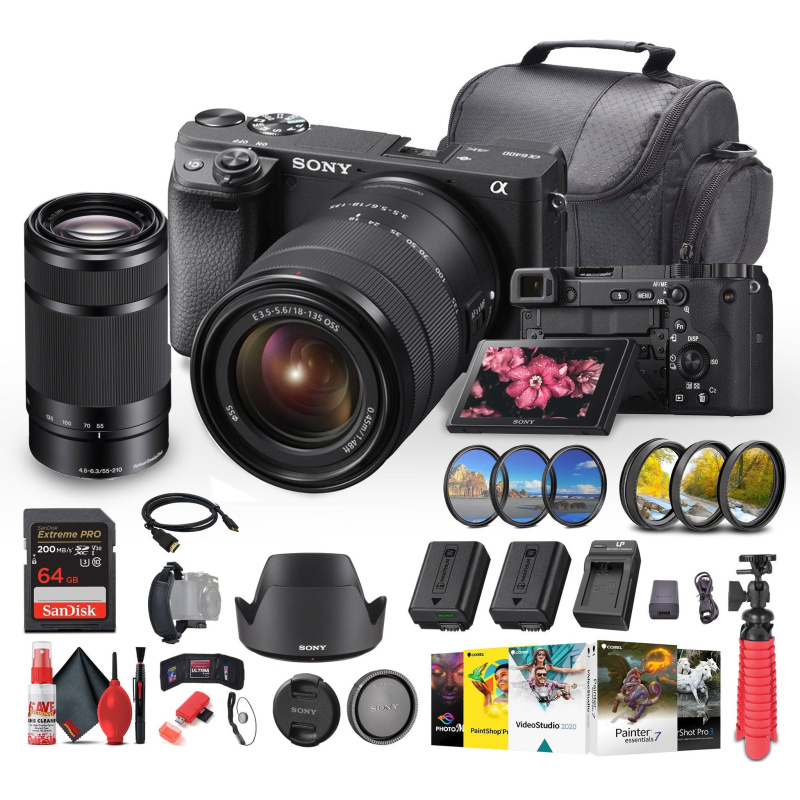 Sony a6400 Mirrorless Camera with 18-135mm Lens with Real-Time Eye Auto Focus - Bundle