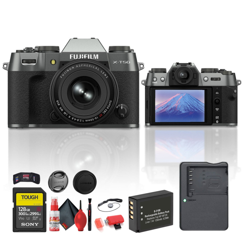 Fujifilm X-T50 Mirrorless Camera with 16-50mm f/2.8-4.8 Lens (Charcoal) Bundle