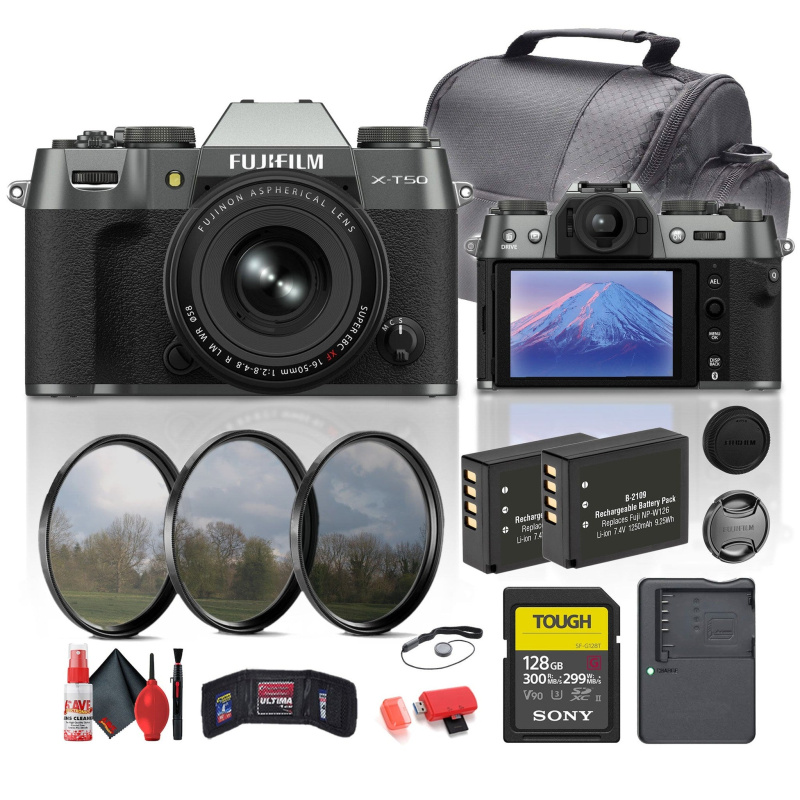 Fujifilm X-T50 Mirrorless Camera with 16-50mm f/2.8-4.8 Lens (Charcoal) Bundle