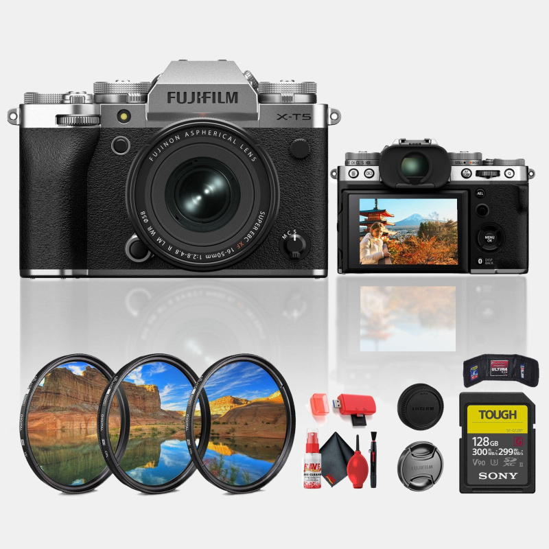 Fujifilm X-T5 Mirrorless Camera with XF 16-50mm f/2.8-4.8 Lens (Silver) Bundle