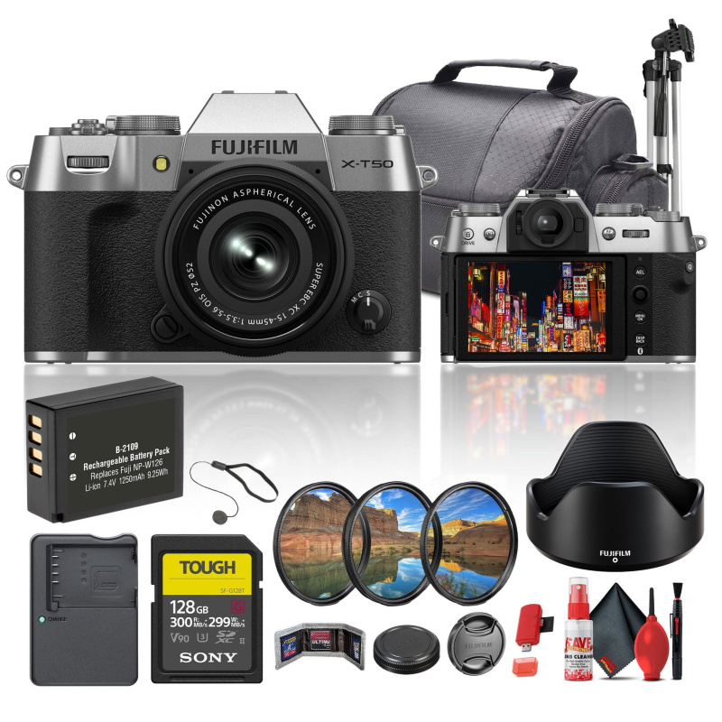 Fujifilm X-T50 Mirrorless Camera with 15-45mm f/3.5-5.6 Lens Bundle