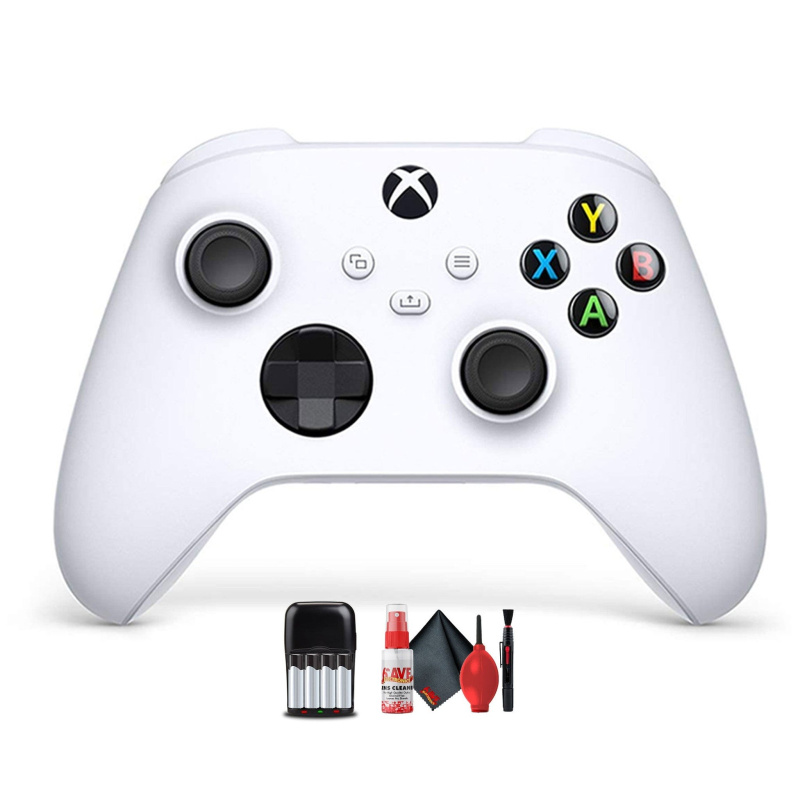 Microsoft Xbox White Controller Bundle with Rechargeable Batteries, Cleaning Kit
