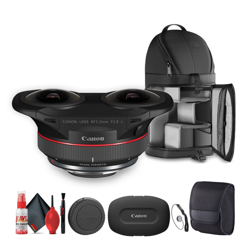 Canon RF 5.2mm f/2.8 L Dual Fisheye 3D VR Lens + Sling Backpack + Cleaning Kit + More (International Model)