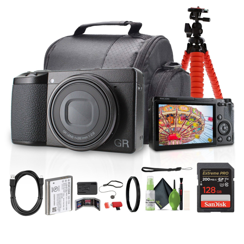 Ricoh GR IIIx Compact Portable Digital Camera + 64GB Memory Card + Camera Bag + More