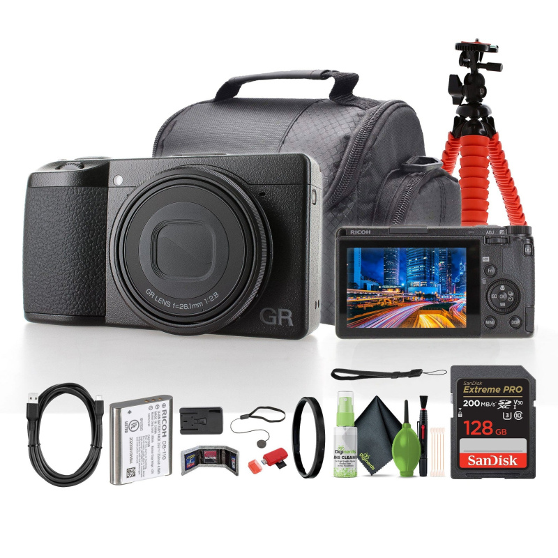 Ricoh GR IIIx HDF Compact Portable Digital Camera + 64GB Memory Card + Camera Bag + More
