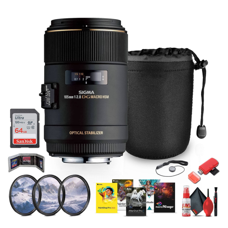 Sigma 105mm f/2.8 EX DG OS HSM Macro Lens for Canon Bundle (International Model)