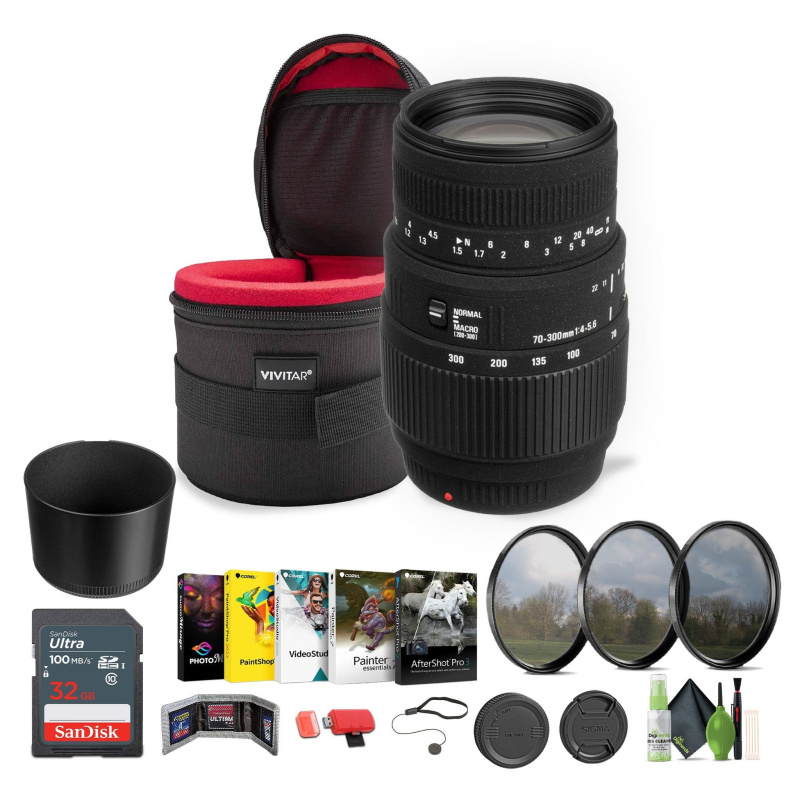 Sigma 70-300mm f/4-5.6 DG Macro Lens for Sony + Bundle