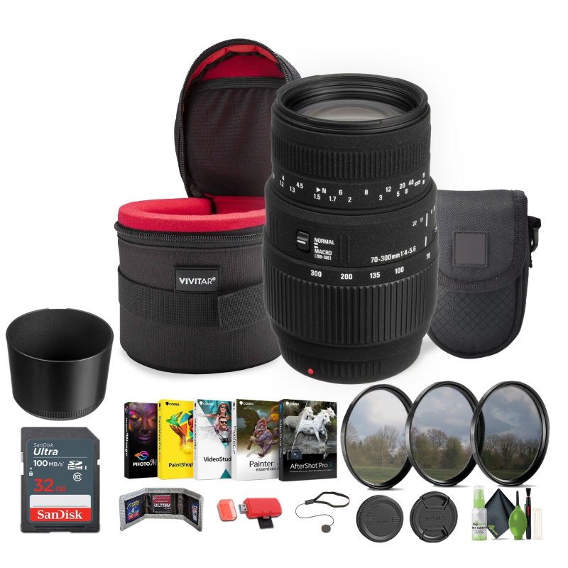Sigma 70-300mm f/4-5.6 DG Macro Lens for Sony + Bundle