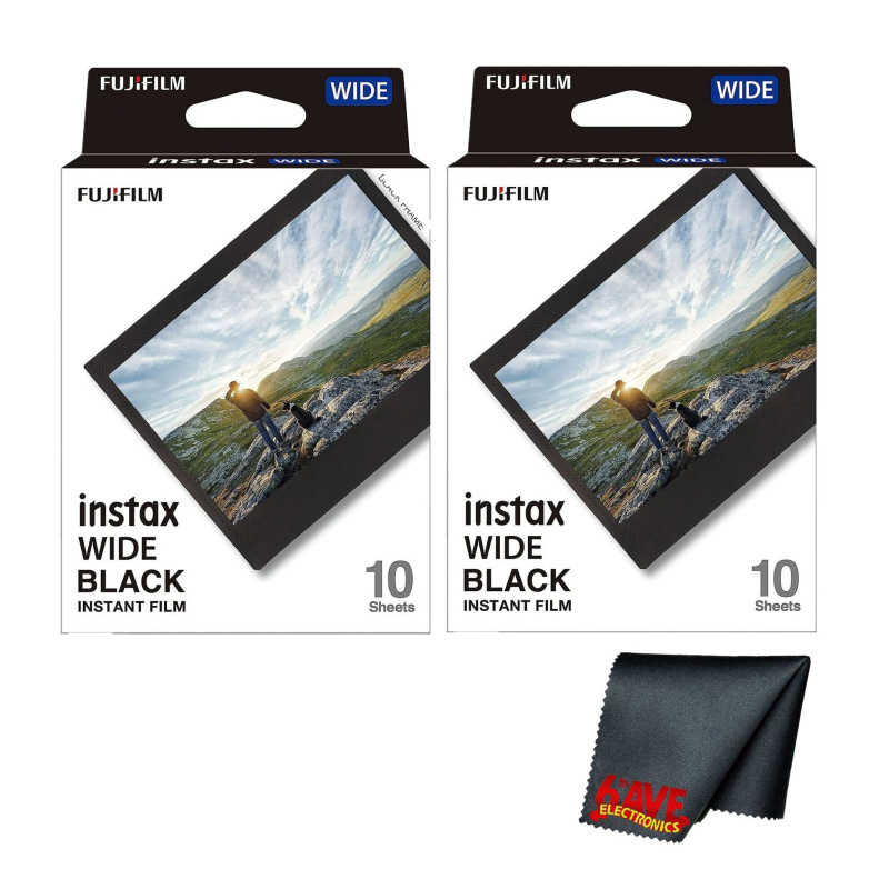 Fujifilm Instax Wide Black Instant Film (20 Exposures)+Microfiber Cleaning Cloth