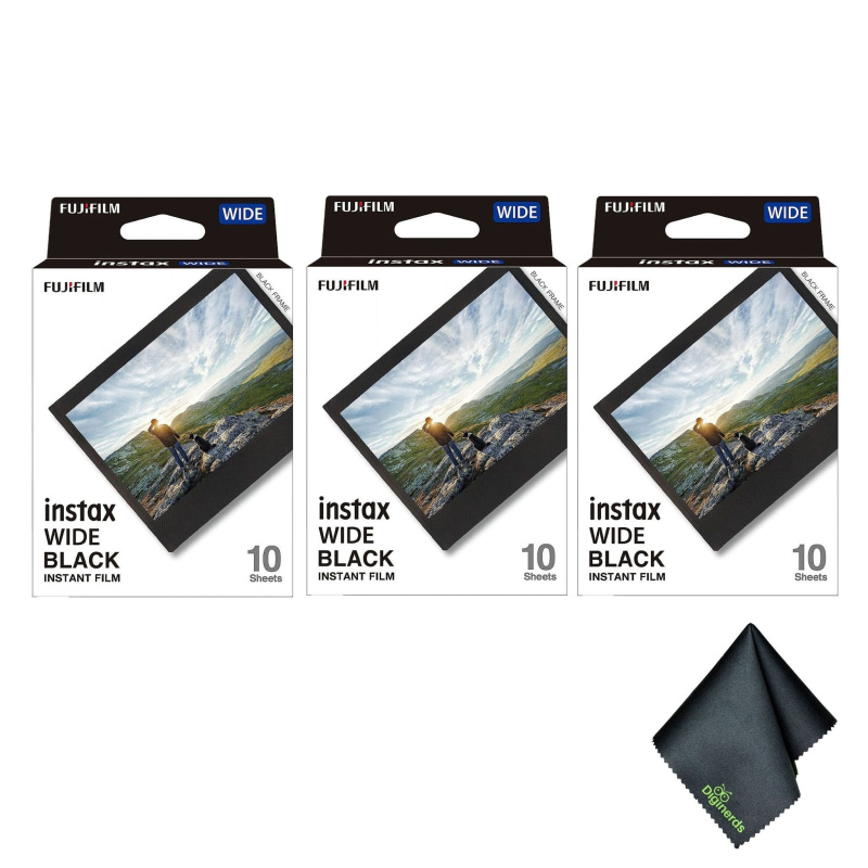 Fujifilm Instax Wide Black Instant Film (30 Exposures)+Microfiber Cleaning Cloth