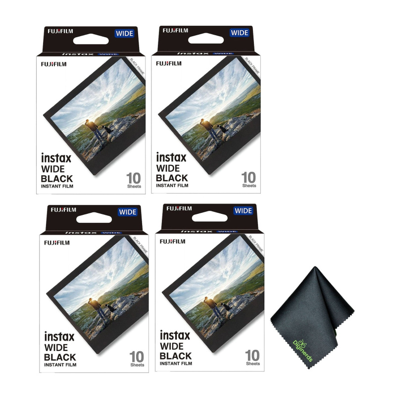 Fujifilm Instax Wide Black Instant Film (40 Exposures)+Microfiber Cleaning Cloth