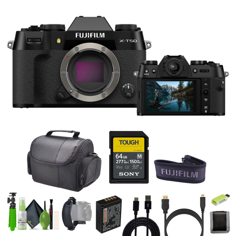 Fujifilm X-T50 Mirrorless Digital Camera+ 64GB Card + Tripod + More Accessories (Black)