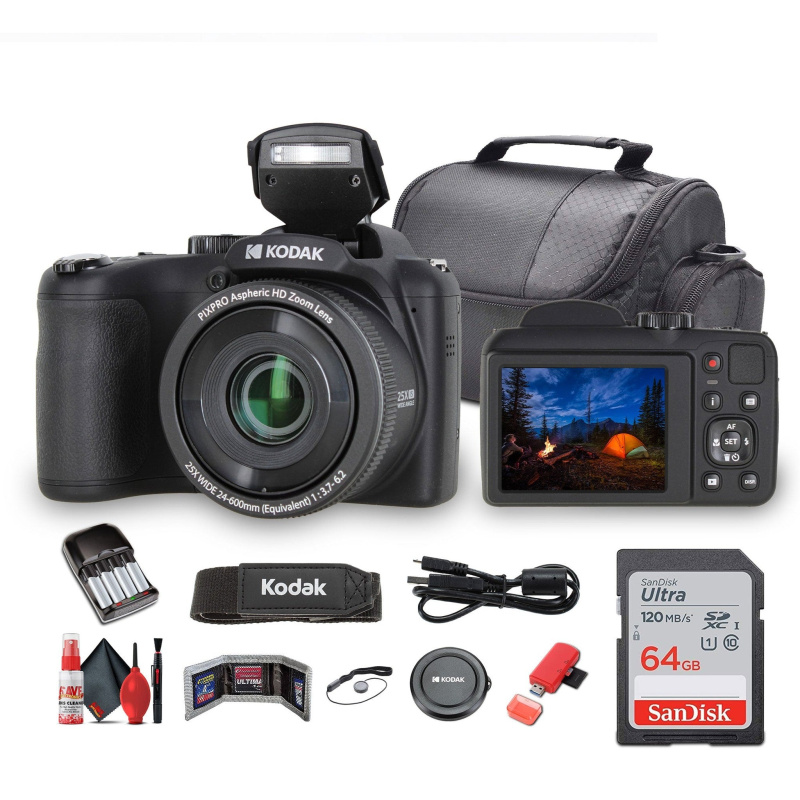 Kodak Pixpro AZ255 Digital Camera in Black (AZ255BK) Bundle with Accessories