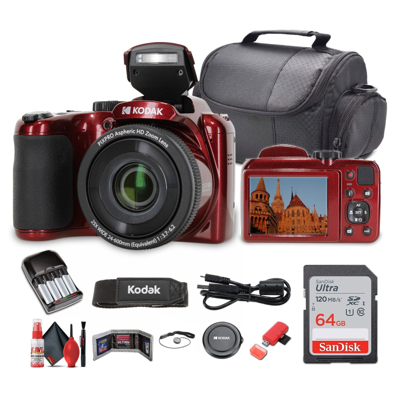 Kodak Pixpro AZ255 Digital Camera in Red (AZ255RD) Bundle with Accessories