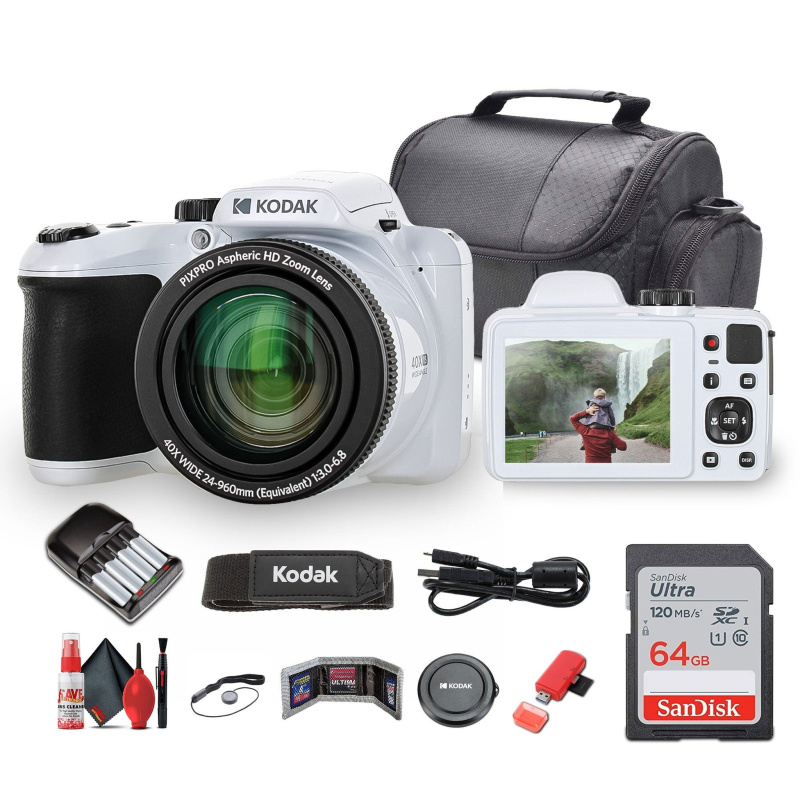 Kodak Pixpro AZ405 Digital Camera in White (AZ405WH) Bundle with Accessories