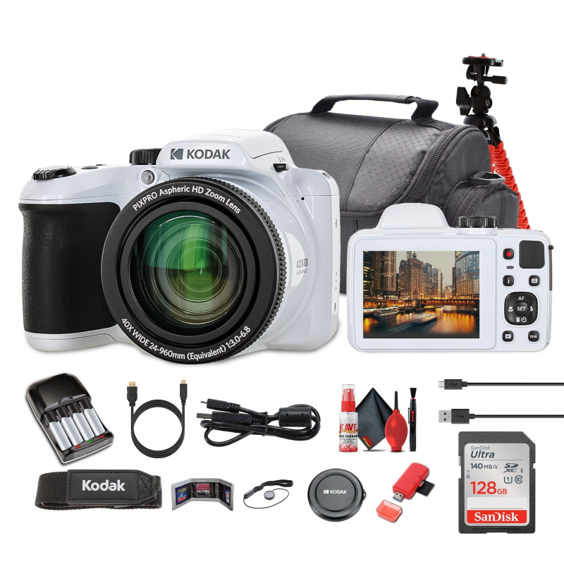Kodak Pixpro AZ405 Digital Camera in White (AZ405WH) Bundle with Accessories