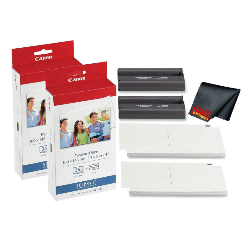 Canon KP-36IP Color Ink and Photo Paper Set 4"x 6" for Canon Selphy Printers (72 Sheets) Bundle (International Model)