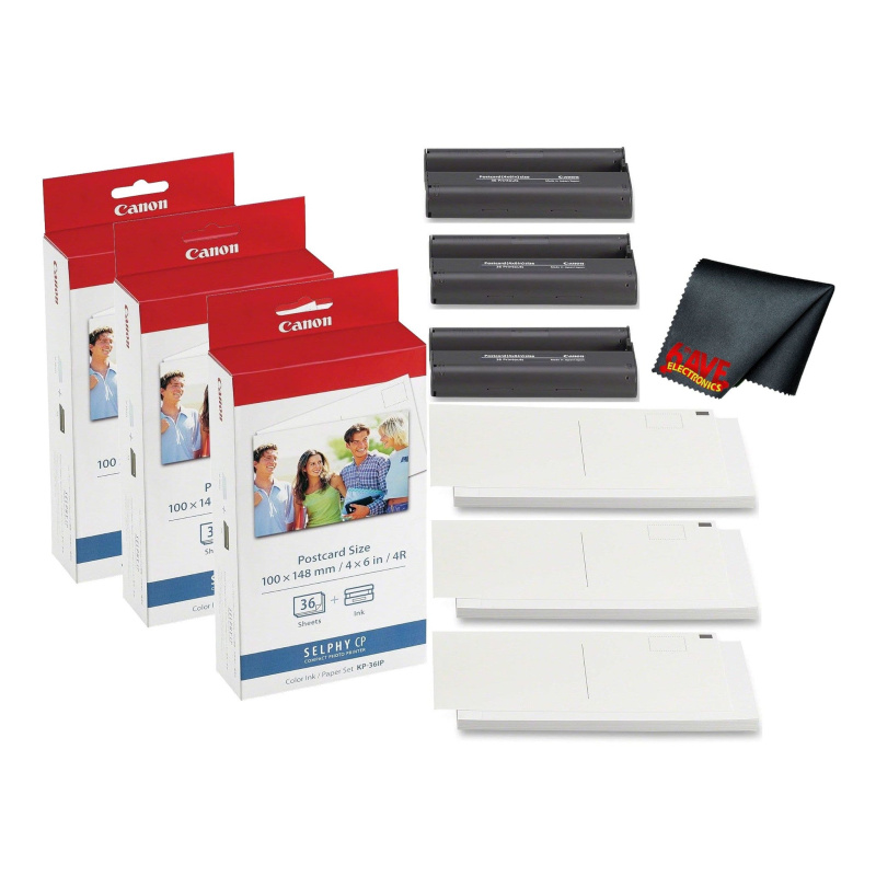 Canon KP-36IP Color Ink and Photo Paper Set 4"x 6" for Canon Selphy Printers (108 Sheets) Bundle (International Model)