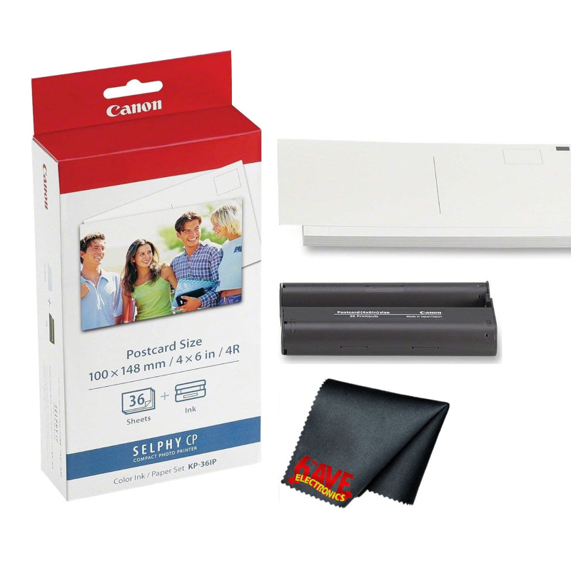 Canon KP-36IP Color Ink and Photo Paper Set 4"x 6" for Canon Selphy Printers (36 Sheets) Bundle (International Model)