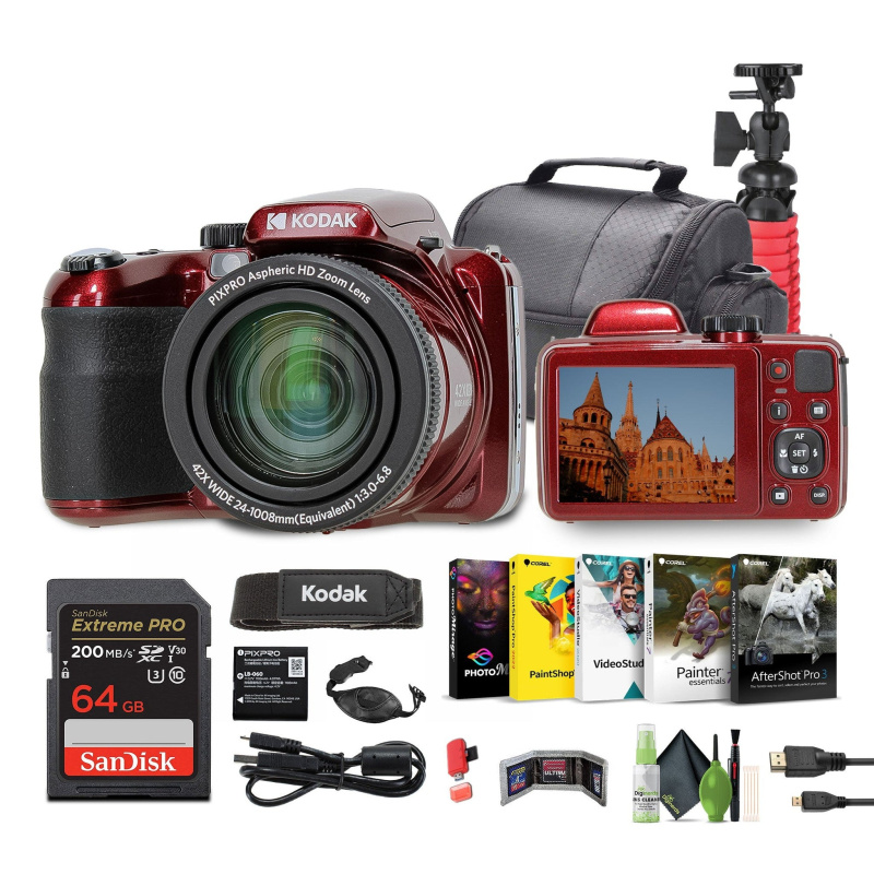 KODAK PIXPRO AZ425 20MP Digital Vlogging Camera +64GB Memory Card + More (RED)